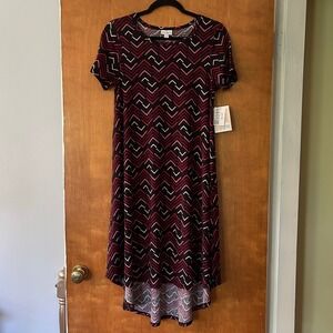 LuLaRoe Carly Dress Chevron Print Casual Comfy Stretch High Low Women XS NEW TAG